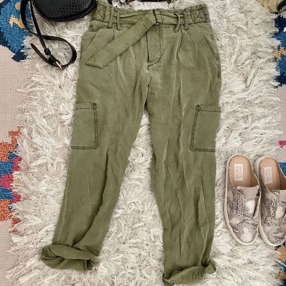 Free People Green Crop Belt Cargo Pants Size 2 Boho Excellent Condition No Flaws - Picture 1 of 11
